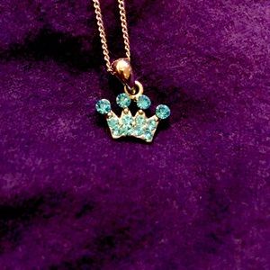 Dainty Light Blue Rhinestone Crown Necklace Charm NWOT